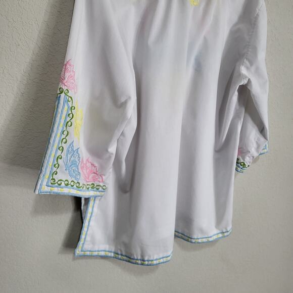 Embroidered Top womens XL XXL 16 18 White Pastel Butterfly Embroidery Summer - Picture 10 of 10